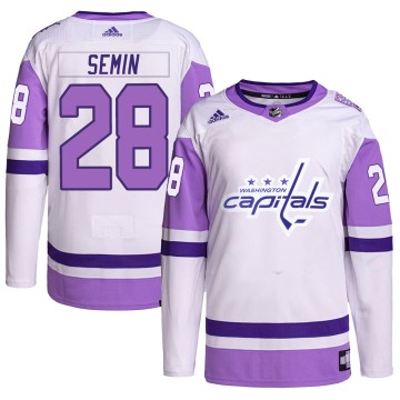 Authentic Adidas Men's Alexander Semin Washington Capitals Hockey Fights Cancer Primegreen Jersey - White/Purple
