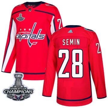 Authentic Adidas Men's Alexander Semin Washington Capitals Home 2018 Stanley Cup Champions Patch Jersey - Red