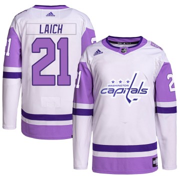 Authentic Adidas Men's Brooks Laich Washington Capitals Hockey Fights Cancer Primegreen Jersey - White/Purple