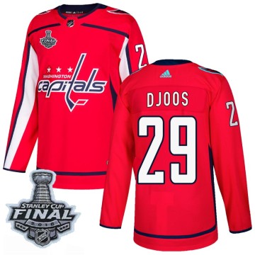 Authentic Adidas Men's Christian Djoos Washington Capitals Home 2018 Stanley Cup Final Patch Jersey - Red