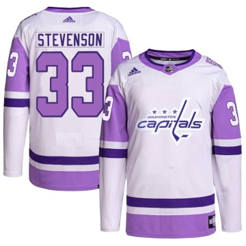 Authentic Adidas Men's Clay Stevenson Washington Capitals Hockey Fights Cancer Primegreen Jersey - White/Purple