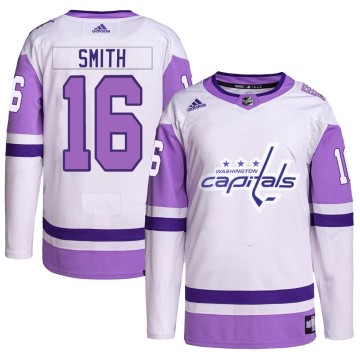 Authentic Adidas Men's Craig Smith Washington Capitals Hockey Fights Cancer Primegreen Jersey - White/Purple