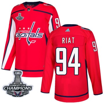 Authentic Adidas Men's Damien Riat Washington Capitals Home 2018 Stanley Cup Champions Patch Jersey - Red
