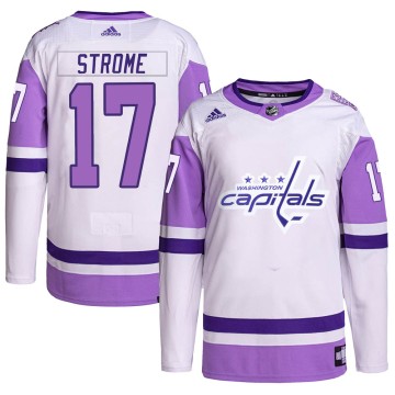 Authentic Adidas Men's Dylan Strome Washington Capitals Hockey Fights Cancer Primegreen Jersey - White/Purple
