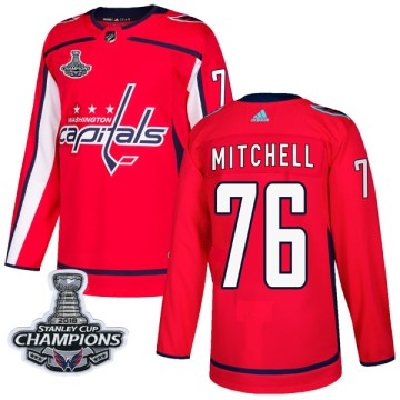 Authentic Adidas Men's Garrett Mitchell Washington Capitals Home 2018 Stanley Cup Champions Patch Jersey - Red
