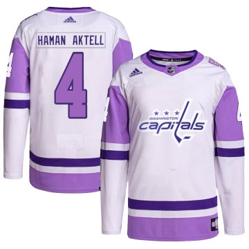 Authentic Adidas Men's Hardy Haman Aktell Washington Capitals Hockey Fights Cancer Primegreen Jersey - White/Purple