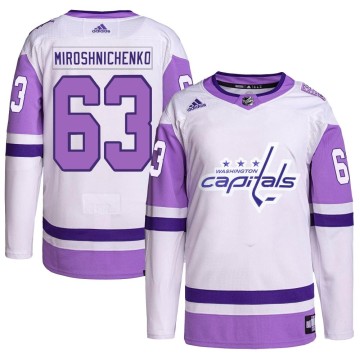 Authentic Adidas Men's Ivan Miroshnichenko Washington Capitals Hockey Fights Cancer Primegreen Jersey - White/Purple