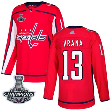 Authentic Adidas Men's Jakub Vrana Washington Capitals Home 2018 Stanley Cup Champions Patch Jersey - Red
