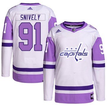 Authentic Adidas Men's Joe Snively Washington Capitals Hockey Fights Cancer Primegreen Jersey - White/Purple