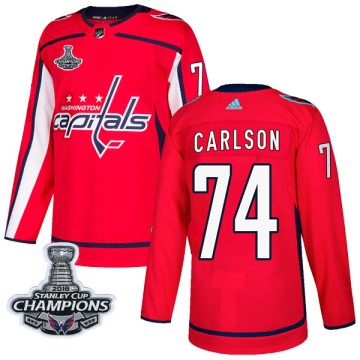 Authentic Adidas Men's John Carlson Washington Capitals Home 2018 Stanley Cup Champions Patch Jersey - Red