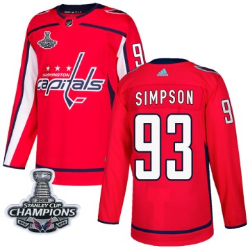 Authentic Adidas Men's Mark Simpson Washington Capitals Home 2018 Stanley Cup Champions Patch Jersey - Red