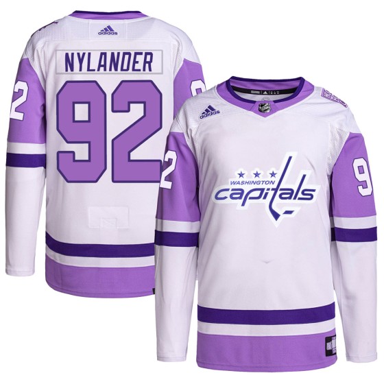Authentic Adidas Men's Michael Nylander Washington Capitals Hockey Fights Cancer Primegreen Jersey - White/Purple