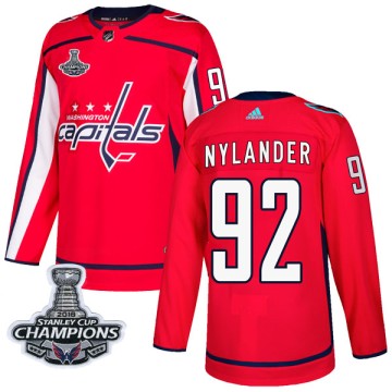 Authentic Adidas Men's Michael Nylander Washington Capitals Home 2018 Stanley Cup Champions Patch Jersey - Red