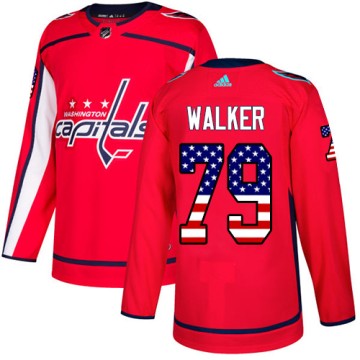 Authentic Adidas Men's Nathan Walker Washington Capitals USA Flag Fashion Jersey - Red