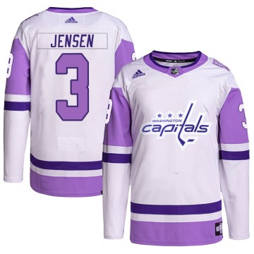 Authentic Adidas Men's Nick Jensen Washington Capitals Hockey Fights Cancer Primegreen Jersey - White/Purple