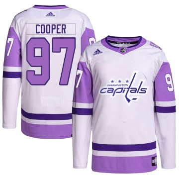 Authentic Adidas Men's Reid Cooper Washington Capitals Hockey Fights Cancer Primegreen Jersey - White/Purple
