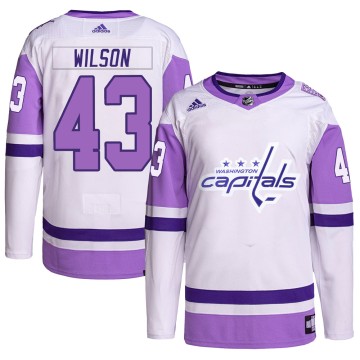 Authentic Adidas Men's Tom Wilson Washington Capitals Hockey Fights Cancer Primegreen Jersey - White/Purple
