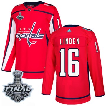 Authentic Adidas Men's Trevor Linden Washington Capitals Home 2018 Stanley Cup Final Patch Jersey - Red