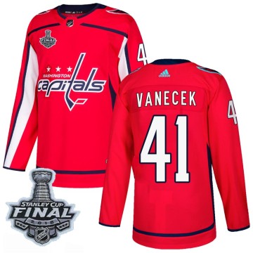 Authentic Adidas Men's Vitek Vanecek Washington Capitals Home 2018 Stanley Cup Final Patch Jersey - Red