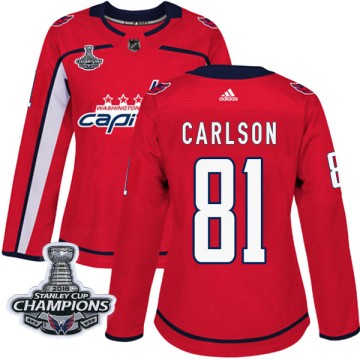Authentic Adidas Women's Adam Carlson Washington Capitals Home 2018 Stanley Cup Champions Patch Jersey - Red