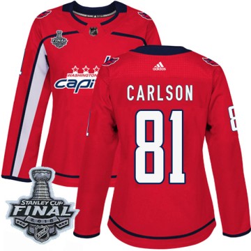 Authentic Adidas Women's Adam Carlson Washington Capitals Home 2018 Stanley Cup Final Patch Jersey - Red