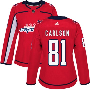 Authentic Adidas Women's Adam Carlson Washington Capitals Home Jersey - Red