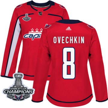 Authentic Adidas Women's Alexander Ovechkin Washington Capitals Home 2018 Stanley Cup Champions Patch Jersey - Red