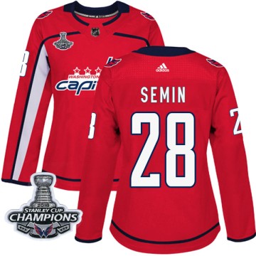 Authentic Adidas Women's Alexander Semin Washington Capitals Home 2018 Stanley Cup Champions Patch Jersey - Red