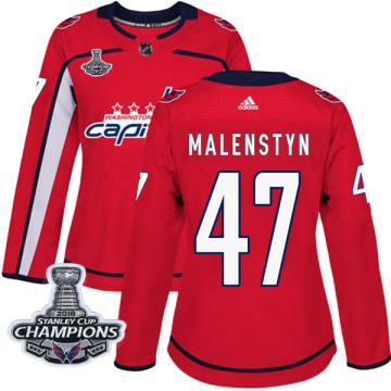 Authentic Adidas Women's Beck Malenstyn Washington Capitals Home 2018 Stanley Cup Champions Patch Jersey - Red