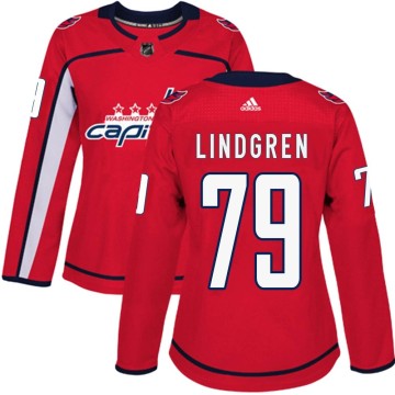 Authentic Adidas Women's Charlie Lindgren Washington Capitals Home Jersey - Red