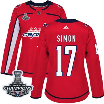 Authentic Adidas Women's Chris Simon Washington Capitals Home 2018 Stanley Cup Champions Patch Jersey - Red