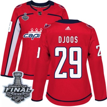 Authentic Adidas Women's Christian Djoos Washington Capitals Home 2018 Stanley Cup Final Patch Jersey - Red