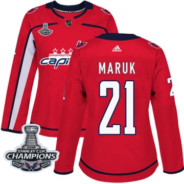 Authentic Adidas Women's Dennis Maruk Washington Capitals Home 2018 Stanley Cup Champions Patch Jersey - Red
