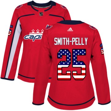 Authentic Adidas Women's Devante Smith-Pelly Washington Capitals USA Flag Fashion Jersey - Red