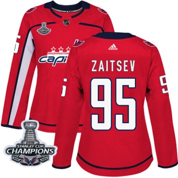 Authentic Adidas Women's Dmitriy Zaitsev Washington Capitals Home 2018 Stanley Cup Champions Patch Jersey - Red