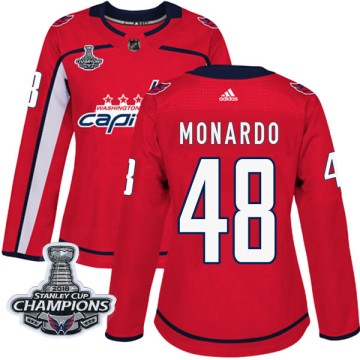 Authentic Adidas Women's Domenic Monardo Washington Capitals Home 2018 Stanley Cup Champions Patch Jersey - Red