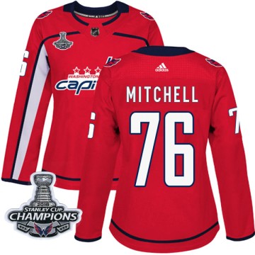Authentic Adidas Women's Garrett Mitchell Washington Capitals Home 2018 Stanley Cup Champions Patch Jersey - Red
