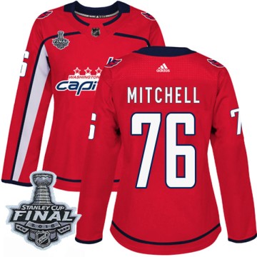 Authentic Adidas Women's Garrett Mitchell Washington Capitals Home 2018 Stanley Cup Final Patch Jersey - Red