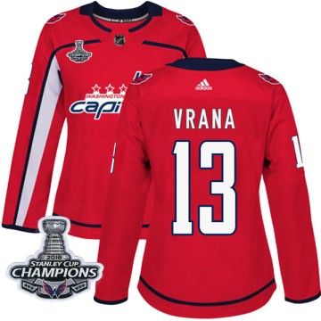 Authentic Adidas Women's Jakub Vrana Washington Capitals Home 2018 Stanley Cup Champions Patch Jersey - Red