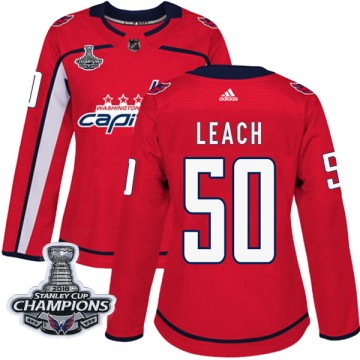 Authentic Adidas Women's Joey Leach Washington Capitals Home 2018 Stanley Cup Champions Patch Jersey - Red