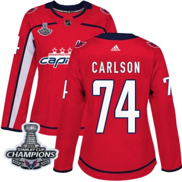 Authentic Adidas Women's John Carlson Washington Capitals Home 2018 Stanley Cup Champions Patch Jersey - Red