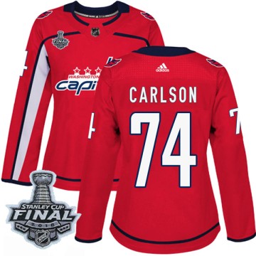 Authentic Adidas Women's John Carlson Washington Capitals Home 2018 Stanley Cup Final Patch Jersey - Red