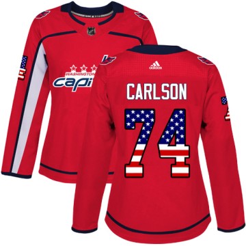 Authentic Adidas Women's John Carlson Washington Capitals USA Flag Fashion Jersey - Red