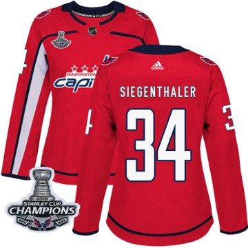 Authentic Adidas Women's Jonas Siegenthaler Washington Capitals Home 2018 Stanley Cup Champions Patch Jersey - Red