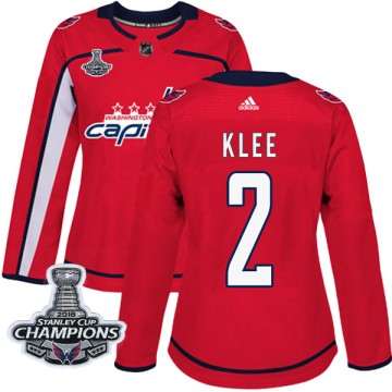 Authentic Adidas Women's Ken Klee Washington Capitals Home 2018 Stanley Cup Champions Patch Jersey - Red