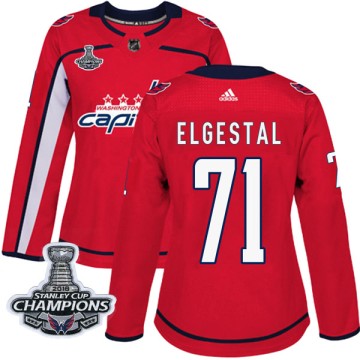 Authentic Adidas Women's Kevin Elgestal Washington Capitals Home 2018 Stanley Cup Champions Patch Jersey - Red