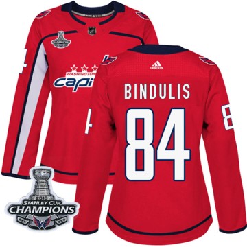 Authentic Adidas Women's Kris Bindulis Washington Capitals Home 2018 Stanley Cup Champions Patch Jersey - Red