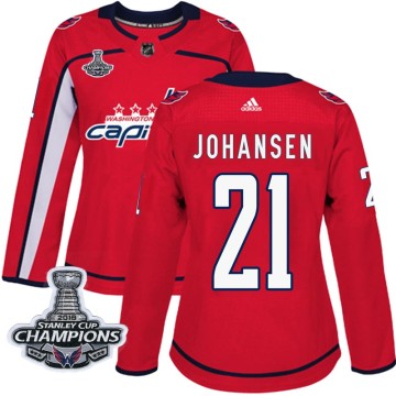 Authentic Adidas Women's Lucas Johansen Washington Capitals Home 2018 Stanley Cup Champions Patch Jersey - Red