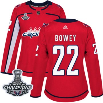 Authentic Adidas Women's Madison Bowey Washington Capitals Home 2018 Stanley Cup Champions Patch Jersey - Red