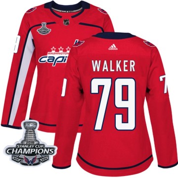 Authentic Adidas Women's Nathan Walker Washington Capitals Home 2018 Stanley Cup Champions Patch Jersey - Red